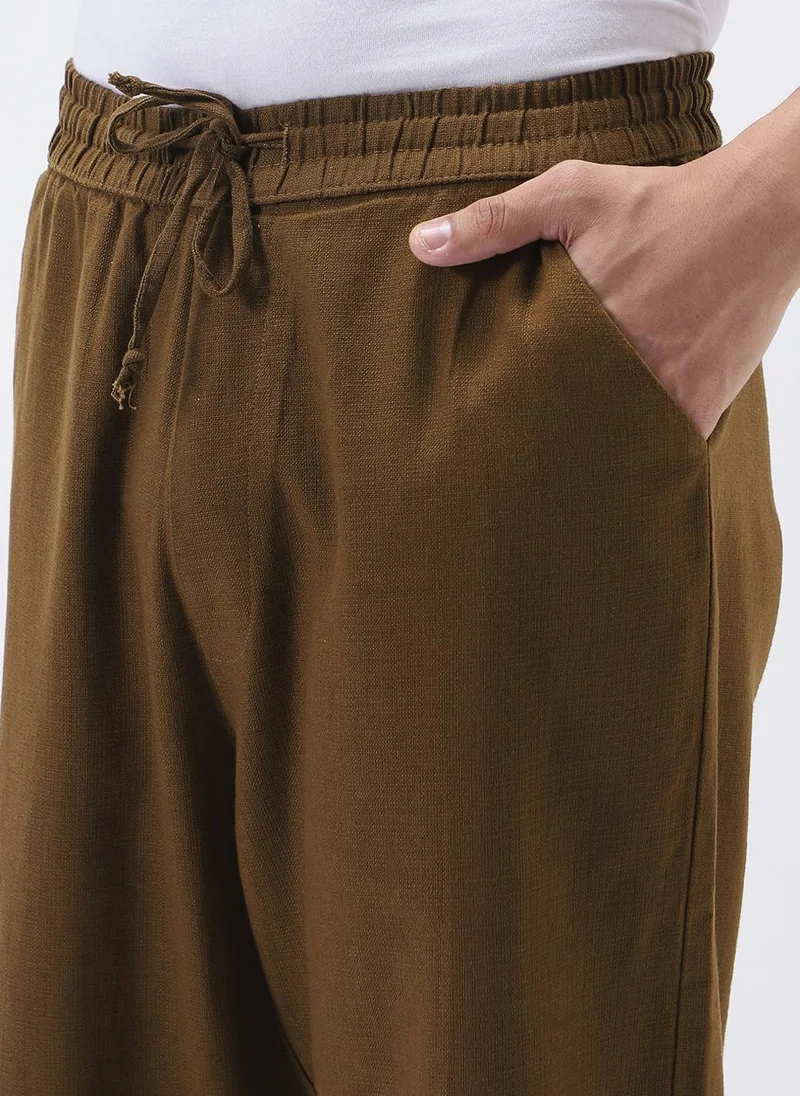 Urbano Fashion  Urbano Fashion Men's Khaki Loose Fit Solid Linen Blend Trousers Non-Stretchable for Men | Best Price UAE